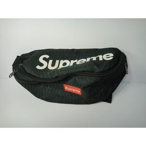 Supreme Fall / Winter 2023 Waist Bag Black Teal Pinstripe Logo Fanny Pack Canvas